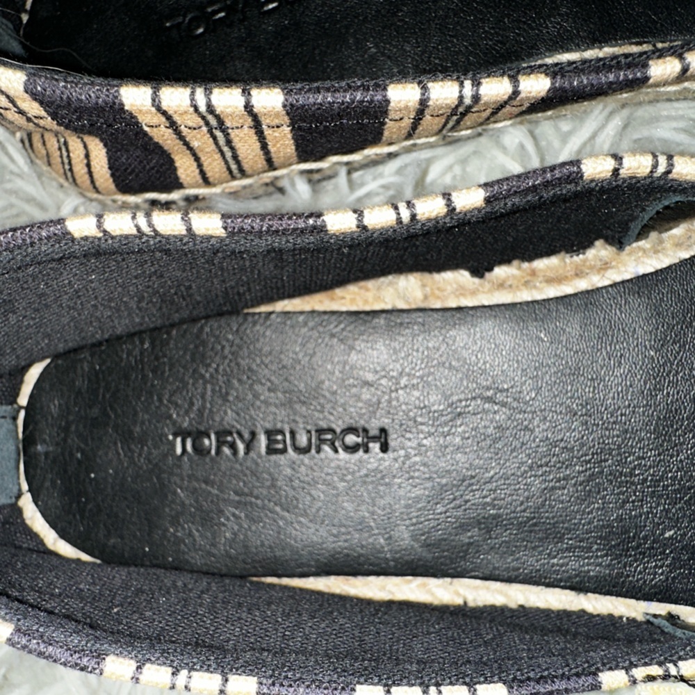 New TORY BURCH Bow Espadrille In Vintage Stripe Ribbon Size 6.5 - Picture 6 of 8